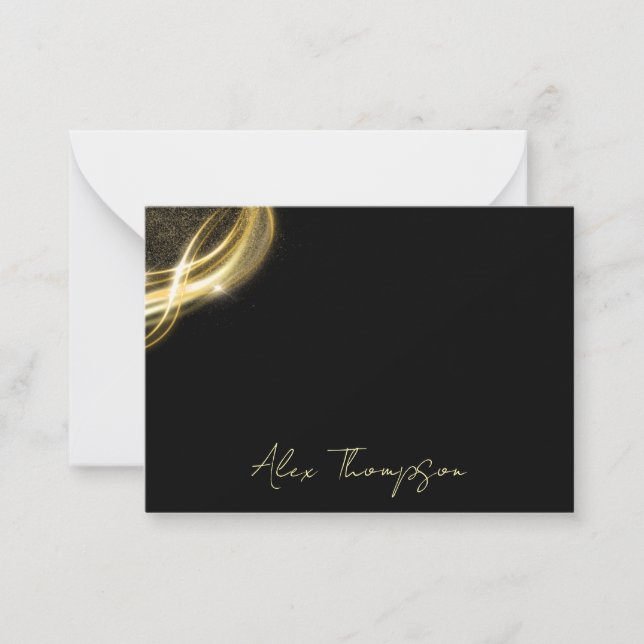 Cartão De Notas  Elegant Black & Gold Personalized Note Card (Frente)