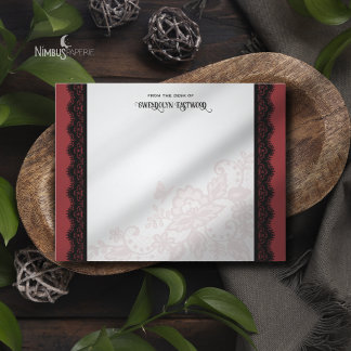 Cartão De Notas Elegant Black Lace and Deep Red Notecard