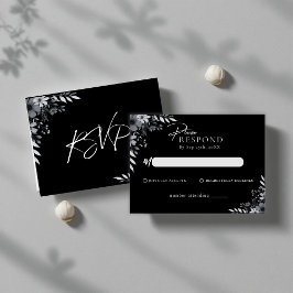 Cartão De Notas Elegant Black Minimalist Floral Wedding RSVP