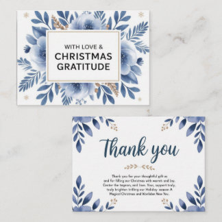 Cartão De Notas “Elegant Blue Floral Christmas Thank You Card – 