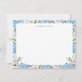 Cartão De Notas Elegant Blue Watercolor Hydrangea Personalized