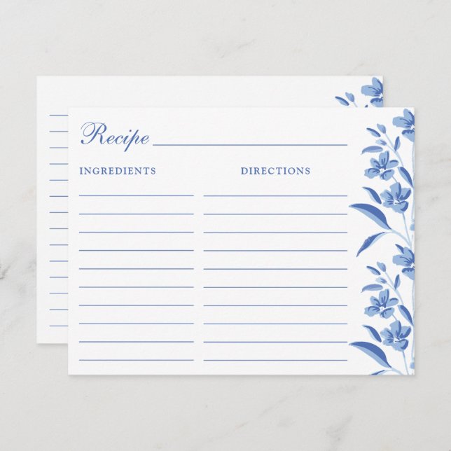 Cartão De Notas Elegant Blue & White Recipe Cards (Frente/Verso)
