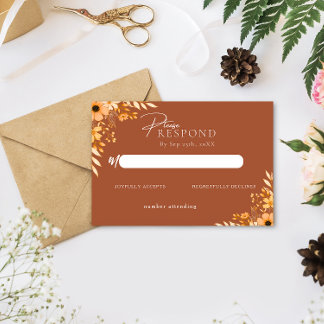 Cartão De Notas Elegant boho Floral Hand-Drawn  Wedding RSVP
