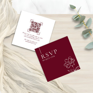 Cartão De Notas Elegant Burgundy Wedding QR Code RSVP Cards