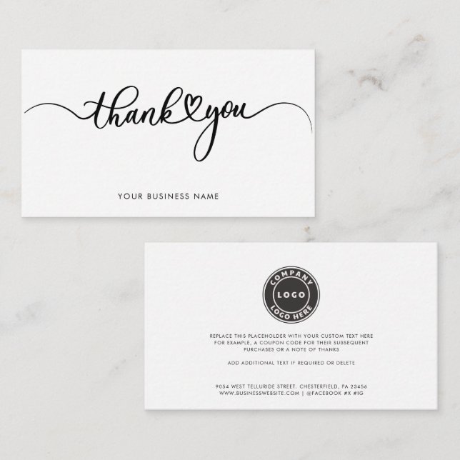 Cartão De Notas Elegant Business Logo Script Thank You (Frente/Verso)
