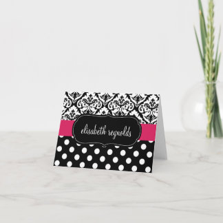 Cartão De Notas Elegant Damask and Polka Dots Personalized