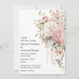 Cartão De Notas Elegant Floral Pink script Wedding Invitation