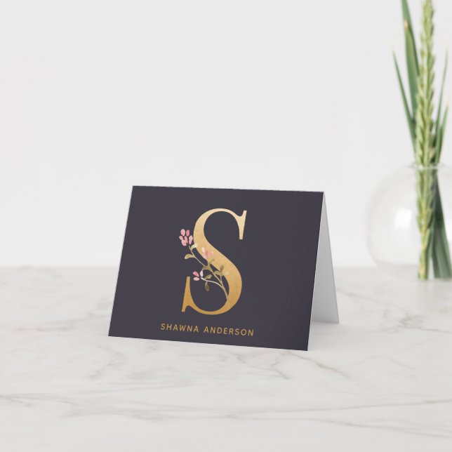 Cartão De Notas Elegant Gold Floral S Monogram Chic Personalized (Frente)