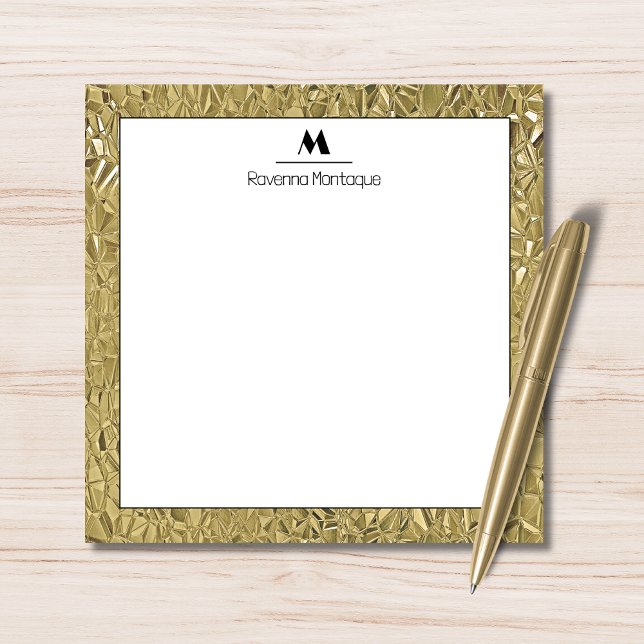 Cartão De Notas Elegant Gold Texture Black Border Monogram Name  (Criador carregado)