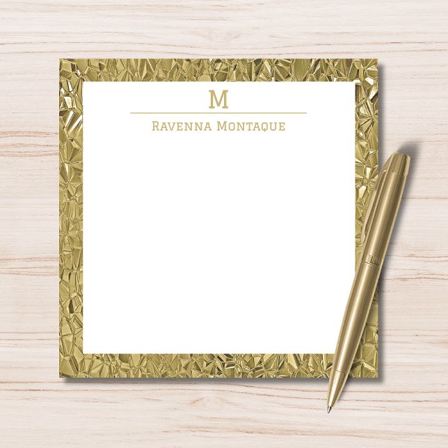 Cartão De Notas Elegant Gold Texture One Border Monogram Name  (Criador carregado)