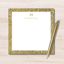 Cartão De Notas Elegant Gold Texture One Border Monogram Name