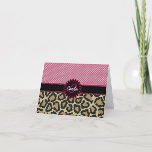 Cartão De Notas Elegant Leopard Print and Polka Dot Monogram