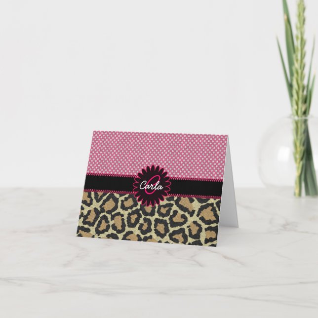 Cartão De Notas Elegant Leopard Print and Polka Dot Monogram (Frente)