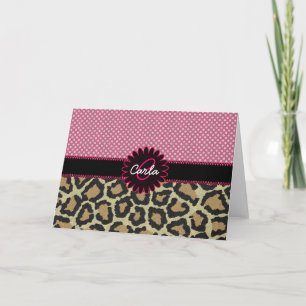 Cartão De Notas Elegant Leopard Print and Polka Dot Monogram