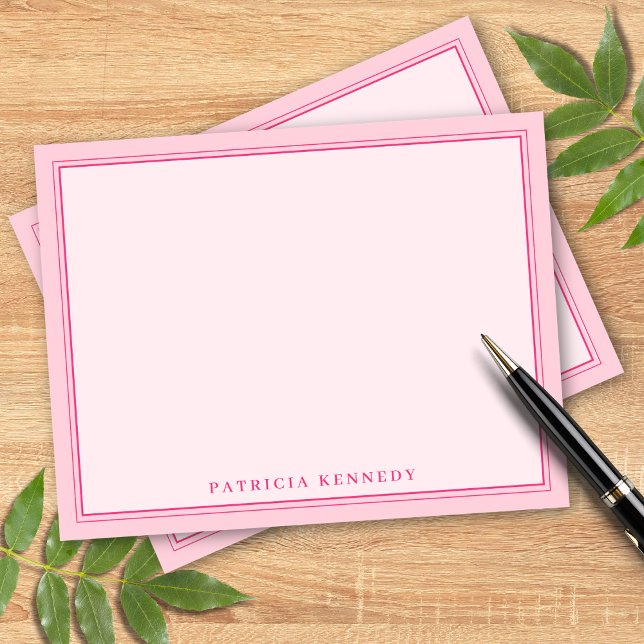 Cartão De Notas Elegant Light Pink Two Border Name Personalized (Criador carregado)