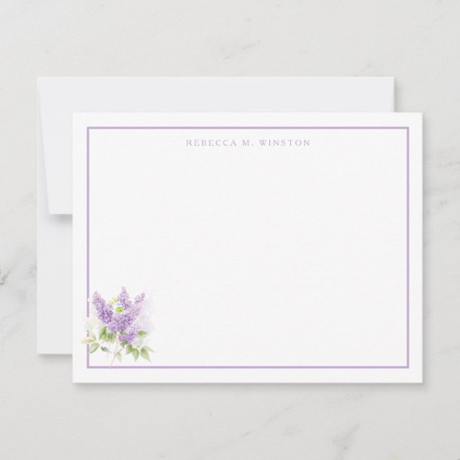 Cartão De Notas Elegant Lilac Purple Greenery Personalized  (Frente)
