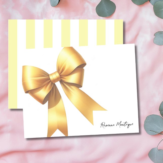 Cartão De Notas Elegant Mellow Yellow Bow Stationery Note Card (Criador carregado)