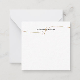 Cartão De Notas Elegant Minimal Gold Calligraphy Monogram Square