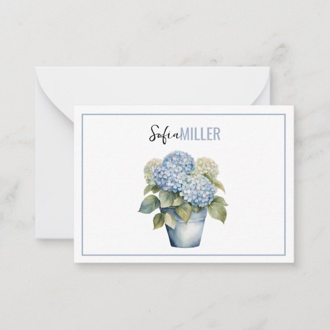 Cartão De Notas Elegant Minimalist Blue Hydrangea Wedding (Frente)