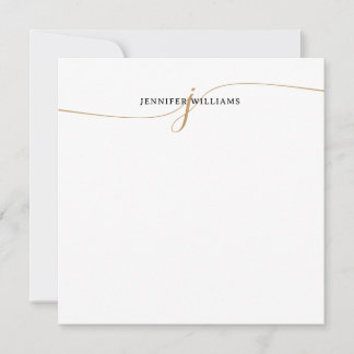 Cartão De Notas Elegant Minimalist Gold Script Monogram Square