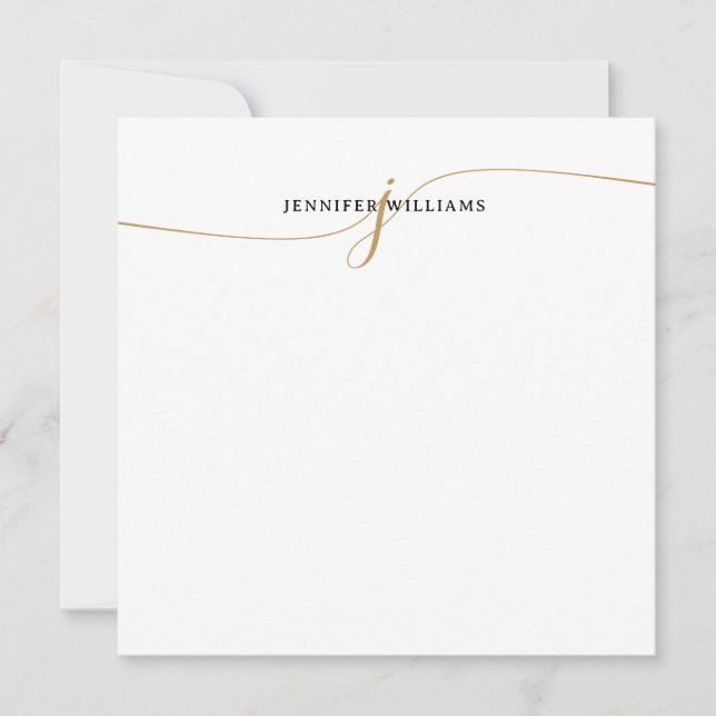 Cartão De Notas Elegant Minimalist Gold Script Monogram Square (Frente)