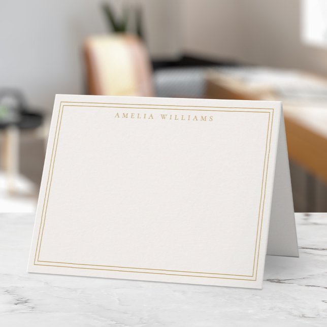Cartão De Notas Elegant Minimalist Ivory Gold Two Border (Criador carregado)