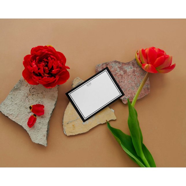 Cartão De Notas Elegant Minimalist Monogram Black & White Border  (Minimalist Black Border Monogram Note Card
)