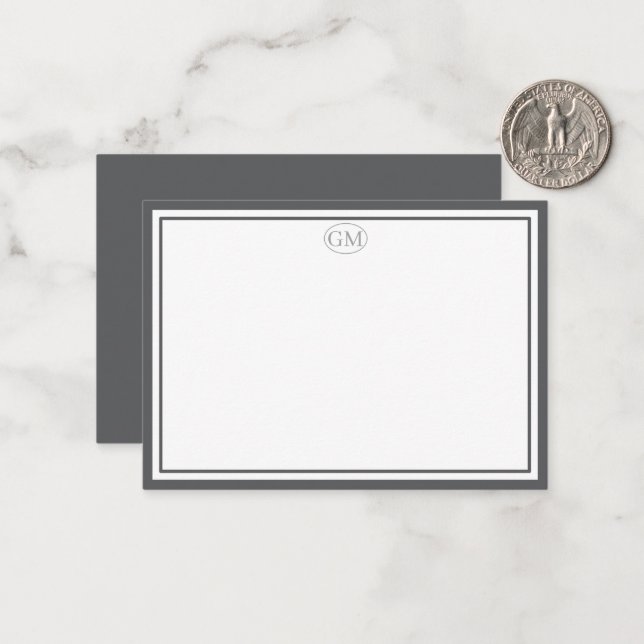 Cartão De Notas Elegant Minimalist Monogram Gray Two Border  (Frente/Verso In Situ)