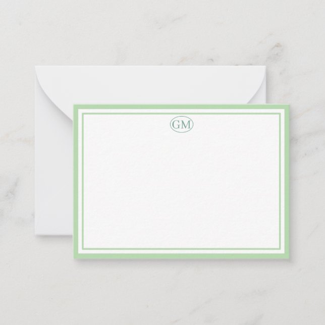 Cartão De Notas Elegant Minimalist Monogram Green Two Border  (Frente)