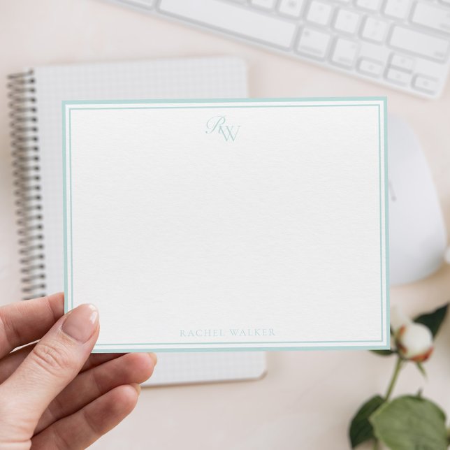 Cartão De Notas Elegant Monogram Pale Blue Two Border (Criador carregado)
