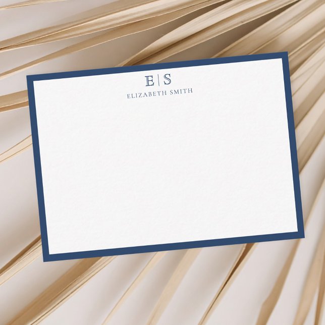 Cartão De Notas Elegant Navy Blue Border Monogram (Criador carregado)