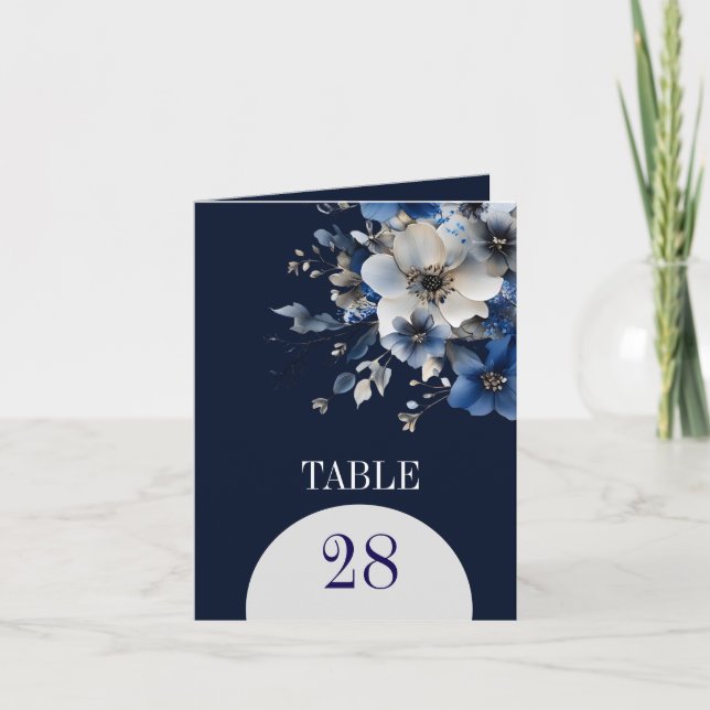 Cartão De Notas Elegant Navy Blue Floral Table Numbers (Frente)