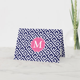 Cartão De Notas Elegant Navy Blue Greek Key Personalized