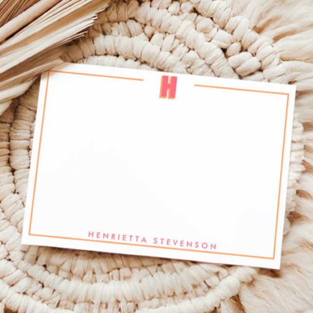 Cartão De Notas Elegant Personalized Monogram 3D Letter H Initial  (Criador carregado)