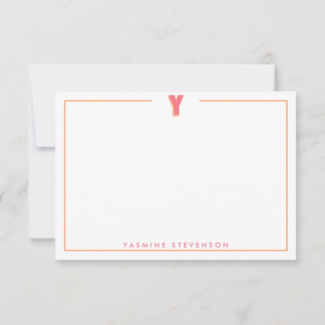 Cartão De Notas Elegant Personalized Monogram 3D Letter Y Initial  (Frente)