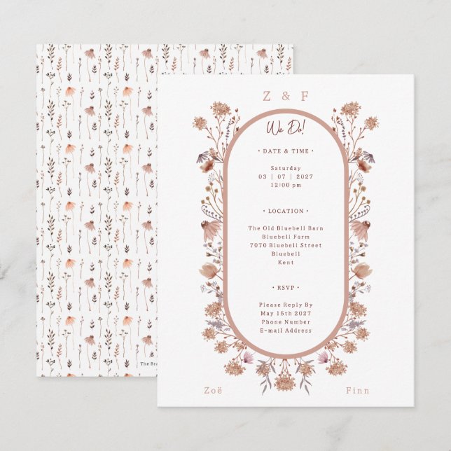Cartão De Notas Elegant Pretty Floral Botanical Wedding Invitation (Frente/Verso)