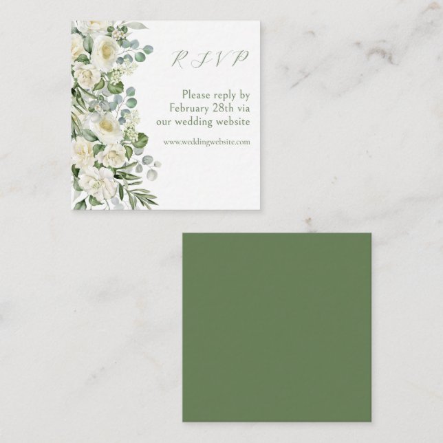 Cartão De Notas Elegant Sage Green Floral Outdoor Wedding RSVP (Frente/Verso)