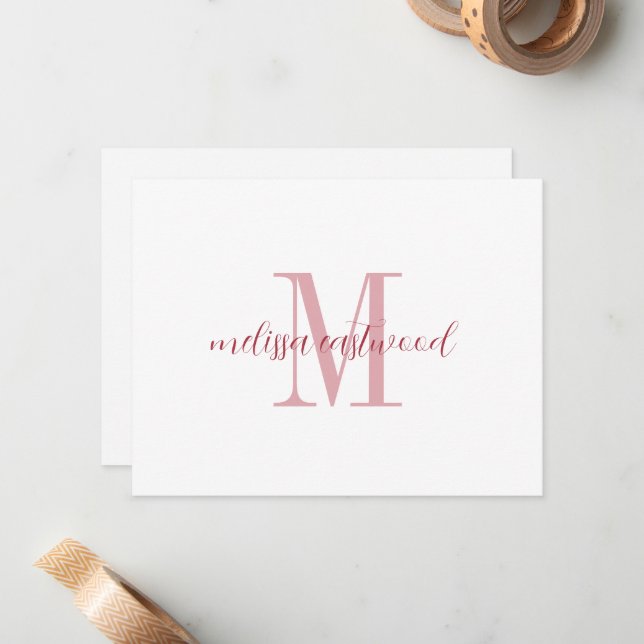 Cartão De Notas Elegant Script Name Rose Monogram Flat Note Card (Frente/Verso In Situ)