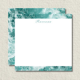 Cartão De Notas Elegant Seafoam Silver Stripe Custom Name Wedding