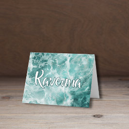 Cartão De Notas Elegant Seafoam Silver Wedding White Name
