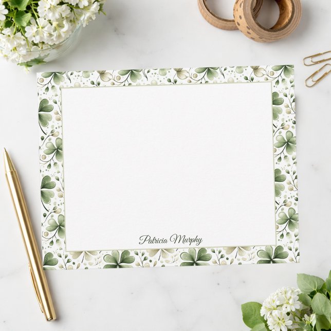 Cartão De Notas Elegant Shamrock Botanical Notecard | Personalized (Criador carregado)