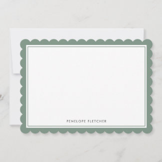 Cartão De Notas Elegant Simple Modern Olive Green Scalloped Edge