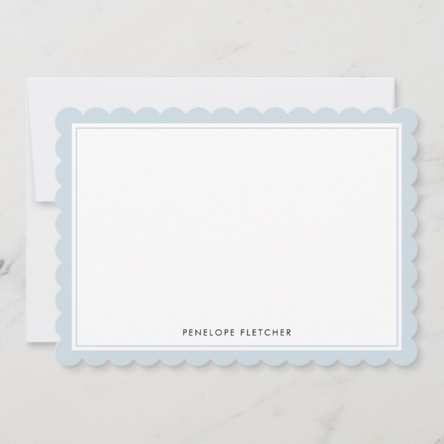 Cartão De Notas Elegant Simple Modern Pale Blue Scalloped Edge (Frente)