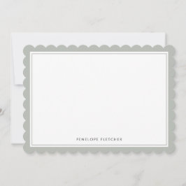 Cartão De Notas Elegant Simple Modern Sage Green Scalloped Edge