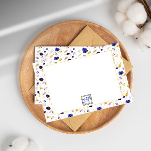 Cartão De Notas Elegant Summer Wildflower Pattern Monogrammed