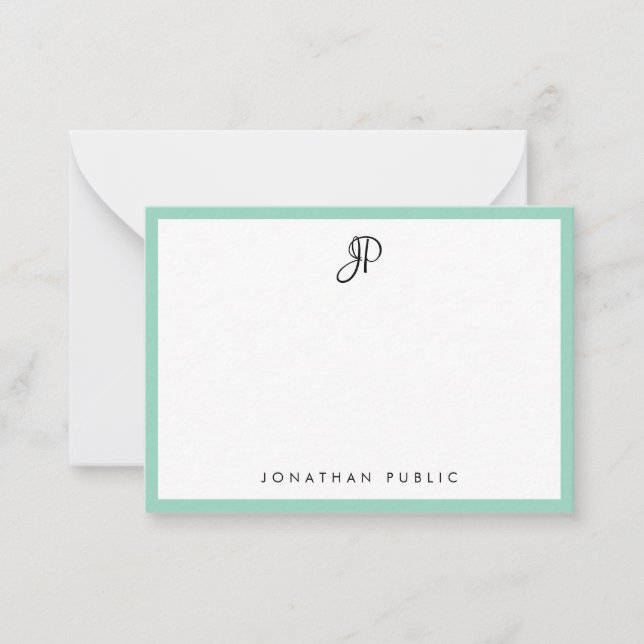 Cartão De Notas Elegant Teal Simple Template Typography Monogram (Frente)