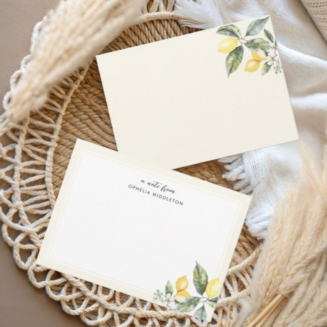 Cartão De Notas Elegant Watercolor Lemon Citrus  (Criador carregado)