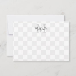 Cartão De Notas Elegant White and Gray Checkerboard Personalized