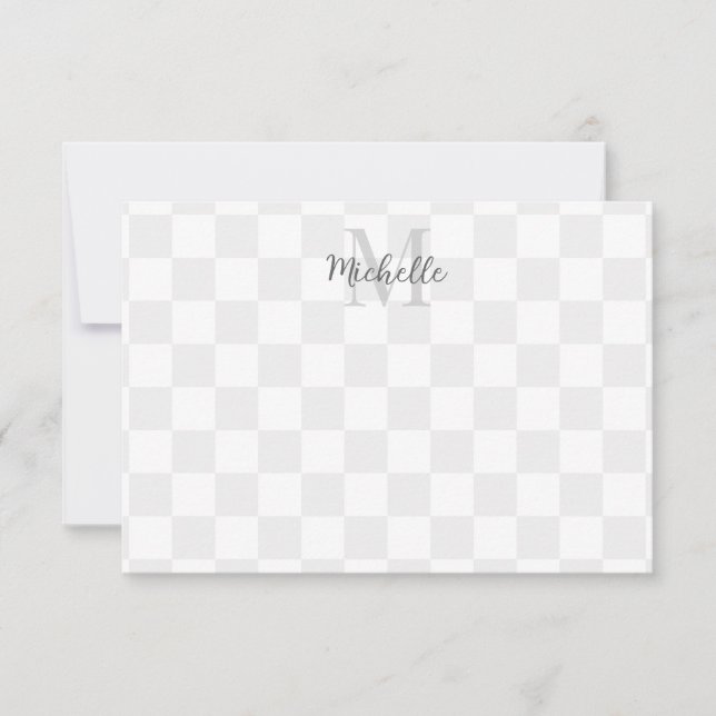Cartão De Notas Elegant White and Gray Checkerboard Personalized (Frente)