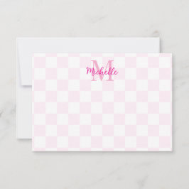 Cartão De Notas Elegant White and Pink Checkerboard Personalized 
